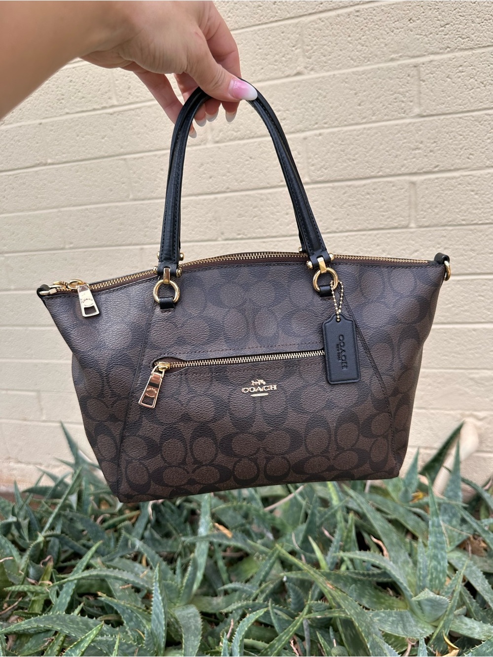 Coach Prarie Satchel with Black Handles in signature monogram no strap